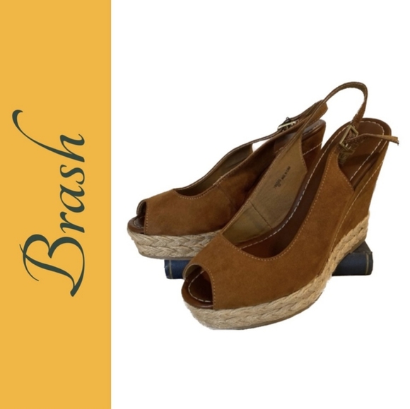 Brash Shoes Nwt Brash Cognac Brown Woven Wedge Platform Sandal Poshmark